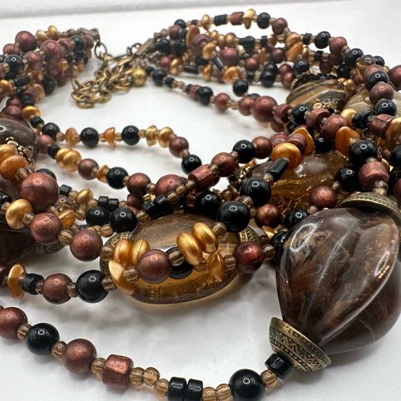 Chicos multi beaded bib, choker necklace, and brown, black brass colors - Picture 5 of 12